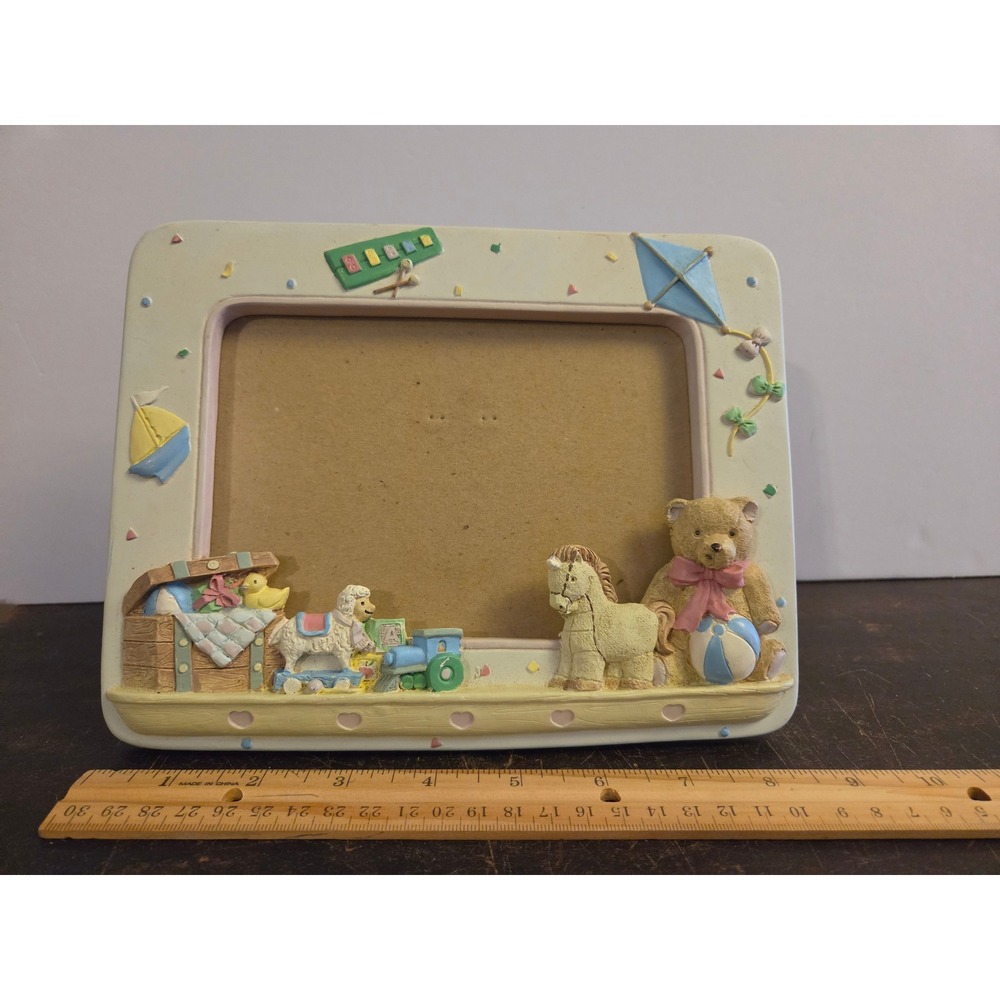 Vintage Nursery 3D Toy Picture Frame Teddy Bear Rocking Horse Pastel 4x6